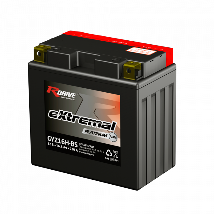 Аккумулятор RDrive GYZ16H-BS 16.8Ah 230А прям. пол. AGM (150x87x147) eXtremal PLATINUM сухозаряж.