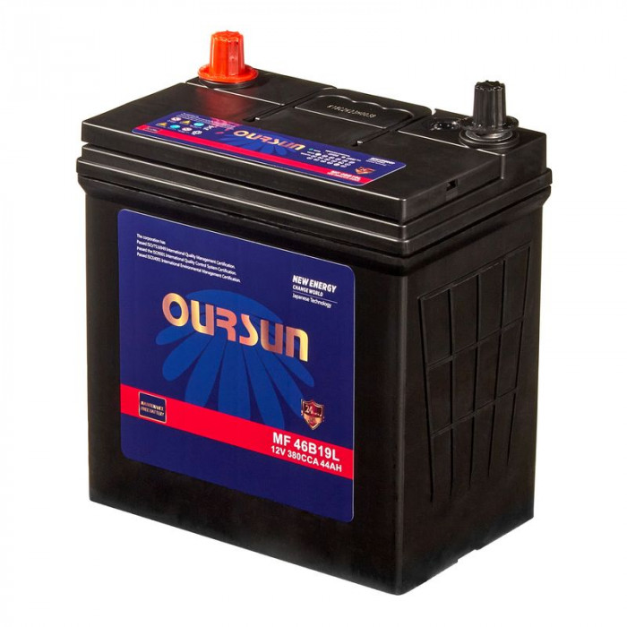 Аккумулятор OURSUN JIS MF 46B19L 44Ач 380А 196x128x222 обр. пол.