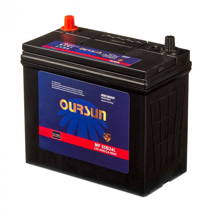 Аккумулятор OURSUN JIS MF 55B24L 45Ач 430А 237x128x221 обр. пол.