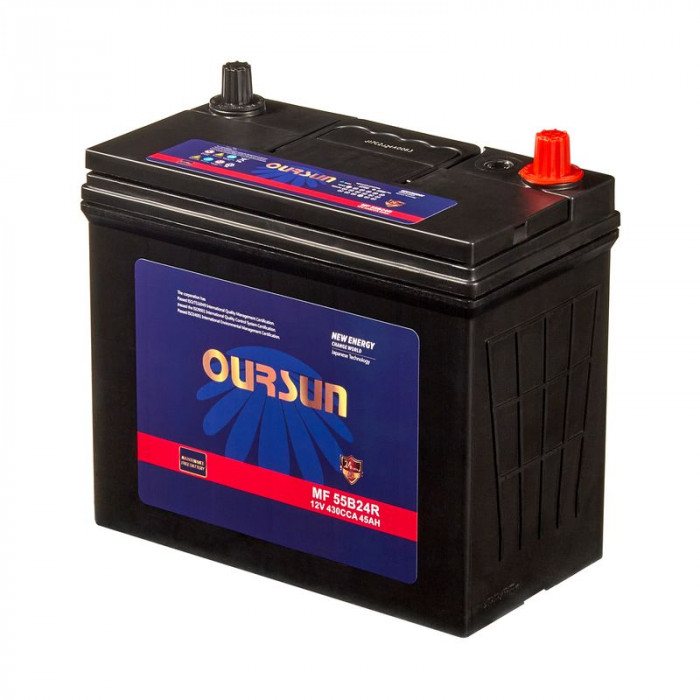 Аккумулятор OURSUN JIS MF 55B24R 45Ач 430А 237x128x221 пр. пол.
