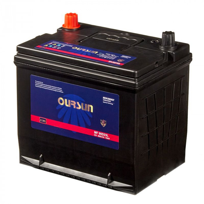 Аккумулятор OURSUN JIS MF 90D23L 70Ач 600А 230x172x222 обр. пол.