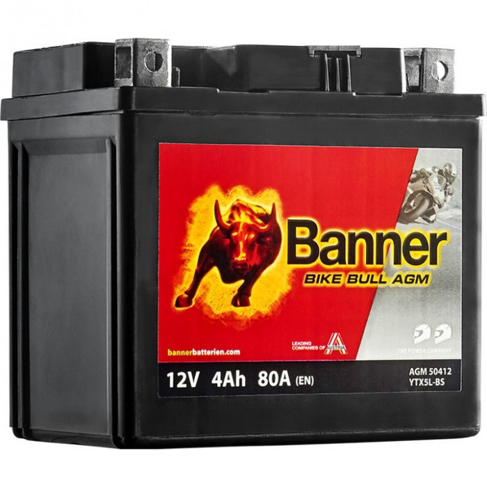 Аккумулятор Banner Bike Bull AGM 50412 4 Ач обр. пол. 80А (114x71x106) YTX5L-BS сухозаряж.