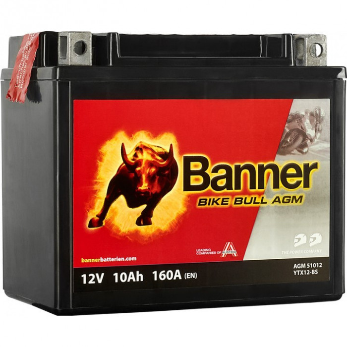 Аккумулятор Banner Bike Bull AGM 51012 10 Ач обр. пол. 160А (150x87x130) YTX12-BS сухозаряж.