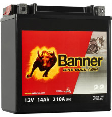 Аккумулятор Banner Bike Bull AGM 51422 14 Ач прям. пол. 210А (150x88x154) YTX16-BS сухозаряж.