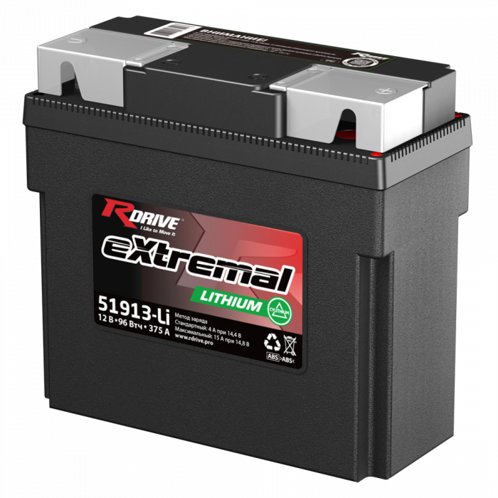 Аккумулятор Rdrive LITHIUM 51913-Li 12V 96 Втч 7,5Ah 375А обр. пол. (185x80x170) LiFePO4