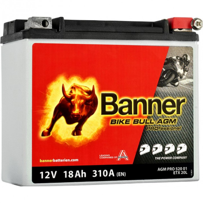 Аккумулятор Banner Bike Bull AGM PROfessional 52001 ETX20L 18 Ач обр. пол. 310А (175x88x155)