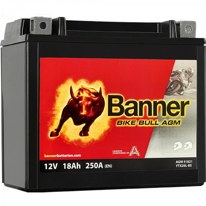 Аккумулятор Banner Bike Bull AGM 51822 18 Ач прям. пол. 220А (150x87x161) YTX20CH-BS сухозаряж.
