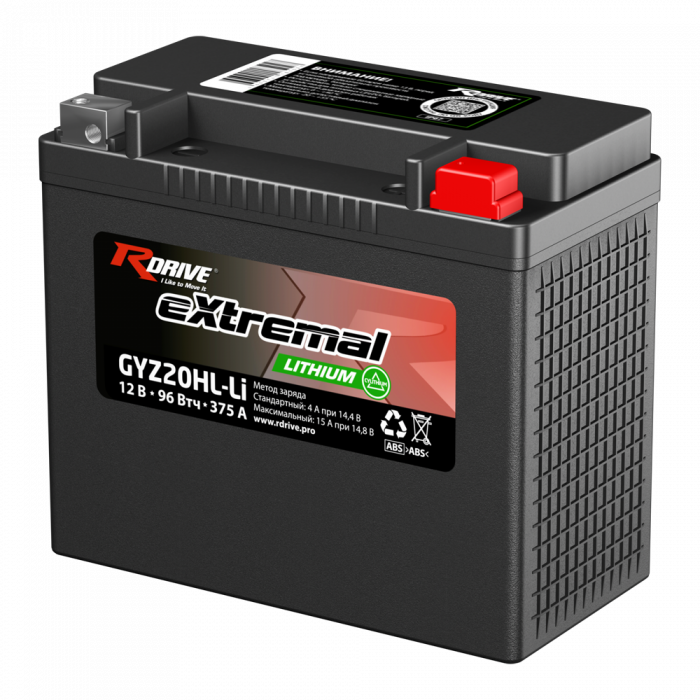Аккумулятор Rdrive LITHIUM GYZ20HL-Li 12V 96 Втч 7,5Ah 375А обр. пол. (175x87x155) LiFePO4