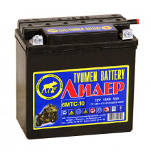 Аккумулятор TYUMEN BATTERY Лидер 12V 10Ah 50А 140x77x135 сухозаряж. обр.пол. (+электролит 1л)