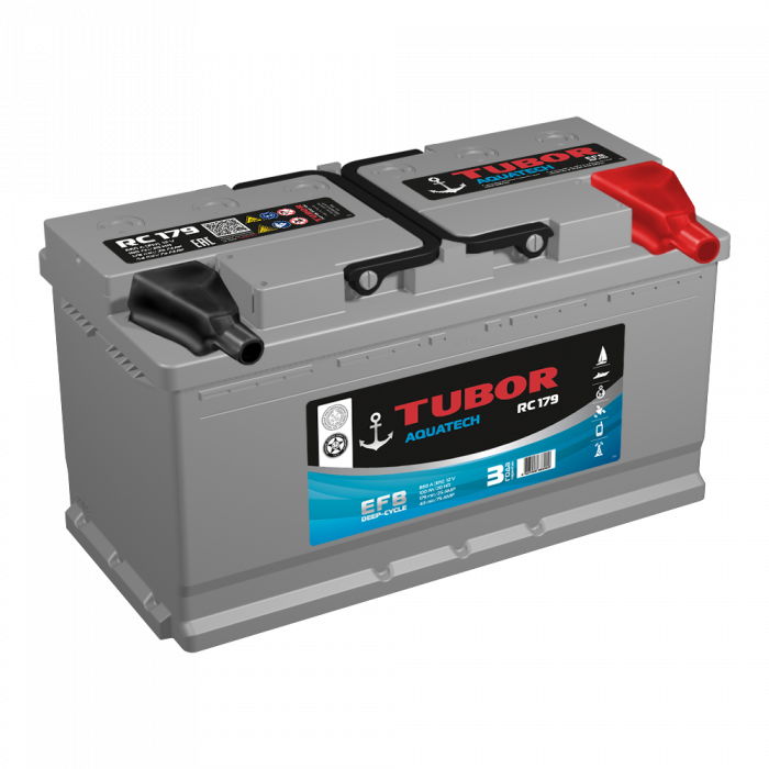 Аккумулятор TUBOR AQUATECH 75Ah 710A обр. пол. (278x175x190) 6СТ-75.0 VL