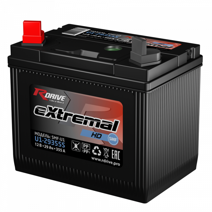 Аккумулятор Rdrive U1 12V 29Ah 355A прям. (196x132x185) eXtremal HD