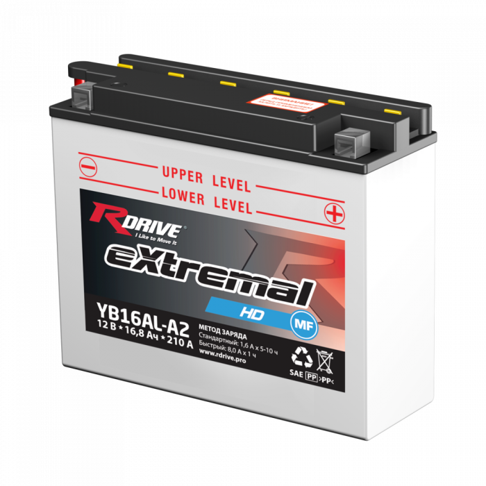 Аккумулятор RDrive YB16AL-A2 12V 16Ah 175А обр. Heavy Duty (207x71.5x164) eXtremal HD сухозаряж.