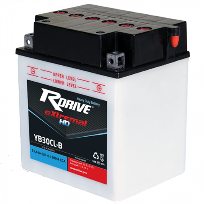 Аккумулятор RDrive YB30CL-B 12V 30Ah 300А обр. Heavy Duty (165x130x192)  eXtremal HDсухозаряж.