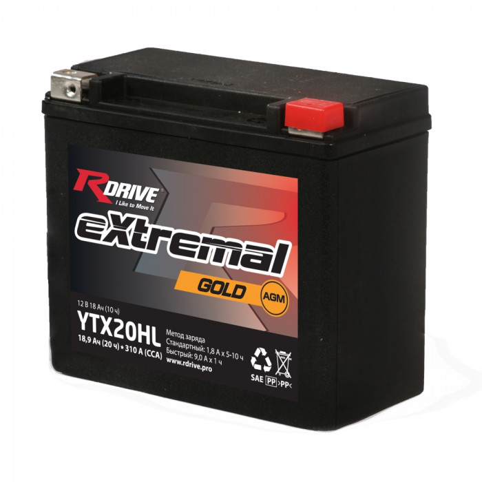 Аккумулятор RDrive YTX20HL 12V 18Ah 310А обр. пол. AGM  (175x87x155) eXtremal GOLD