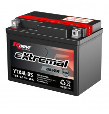 Аккумулятор RDrive YTX4L-BS 12V 3Ah 50А обр. пол. AGM сухозаряж. (114x71x86) eXtremal SILVER
