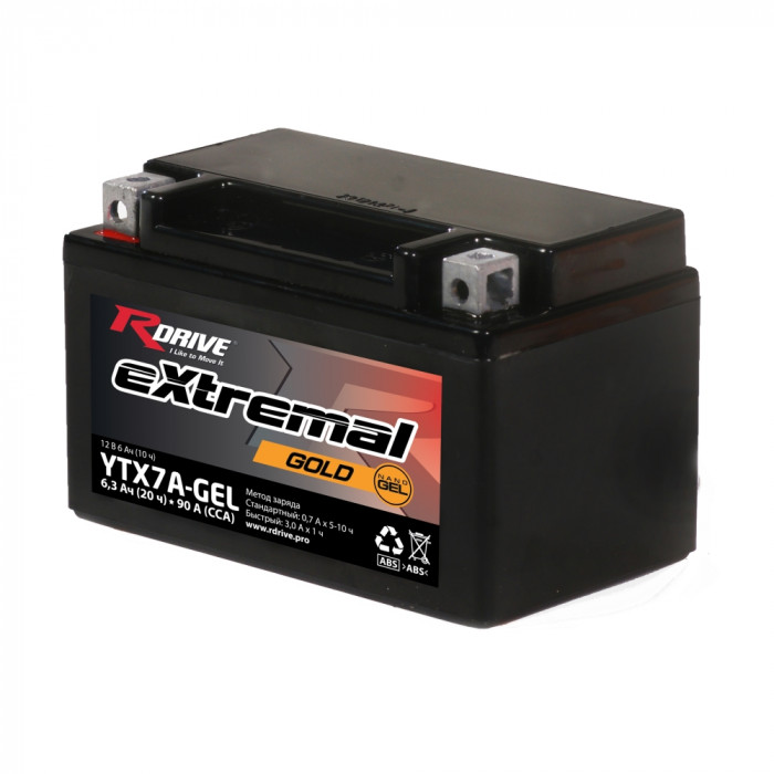 Аккумулятор RDrive YTX7A-GEL 12V 6Ah 90А прям. пол. AGM (150x87x93) eXtremal GOLD