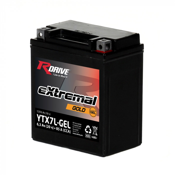 Аккумулятор RDrive YTX7L-GEL 12V 6.3Ah 90А обр. пол. AGM (113x70x130) eXtremal GOLD