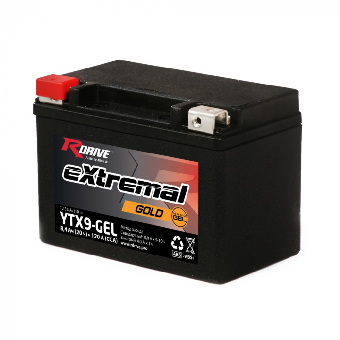Аккумулятор RDrive YTX9-BS 12V 8Ah 125А прям. пол. AGM (150x87x105) eXtremal GOLD