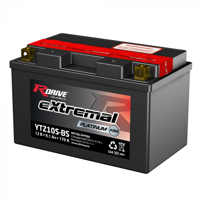 Аккумулятор RDrive YTZ10S 12V 8Ah 190А прям. пол. AGM (150x87x93) eXtremal PLATINUM