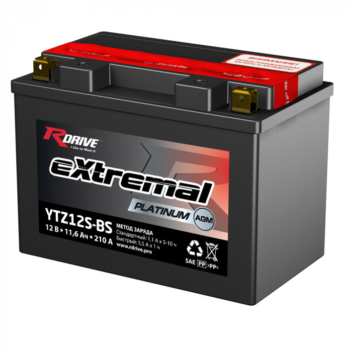 Аккумулятор RDrive YTZ12S 12V 11Ah 210А прям. пол. AGM (150x87x110) eXtremal PLATINUM