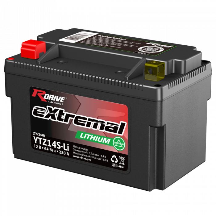 Аккумулятор Rdrive LITHIUM YTZ14S-Li 12V 64 Втч 5,0Ah 250А прям. пол. (150x87x93) LiFePO4