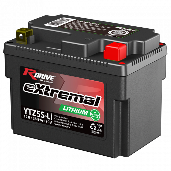 Аккумулятор Rdrive LITHIUM YTZ5S-Li 12V 38 Втч 3Ah 90А обр. пол. AGM (114x71x186) LiFePO4