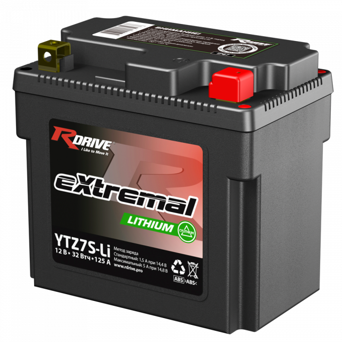Аккумулятор Rdrive LITHIUM YTZ7S-Li 12V 32 Втч 2,5 Ah 125А обр. пол. (113x70x105) LiFePO4
