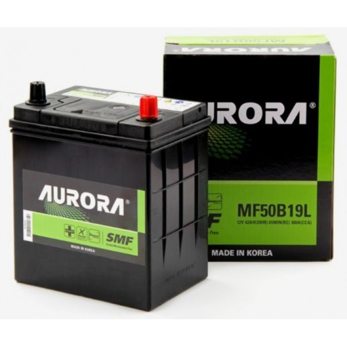 Аккумулятор автомобильный AURORA JIS MF50B19L 42Ah 380А обр. пол. 187x127x220