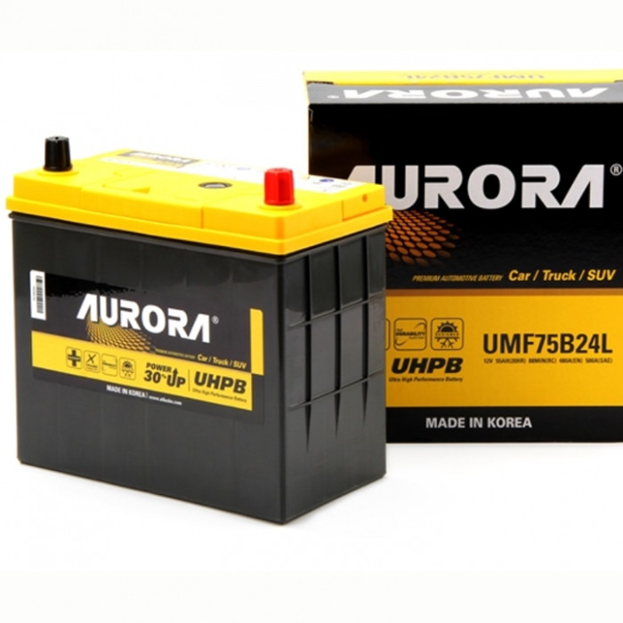 Аккумулятор автомобильный AURORA JIS ULTRA UMF75B24L 55 Ач 500А (тонкие клеммы) 500А обр. пол. 238x128x220