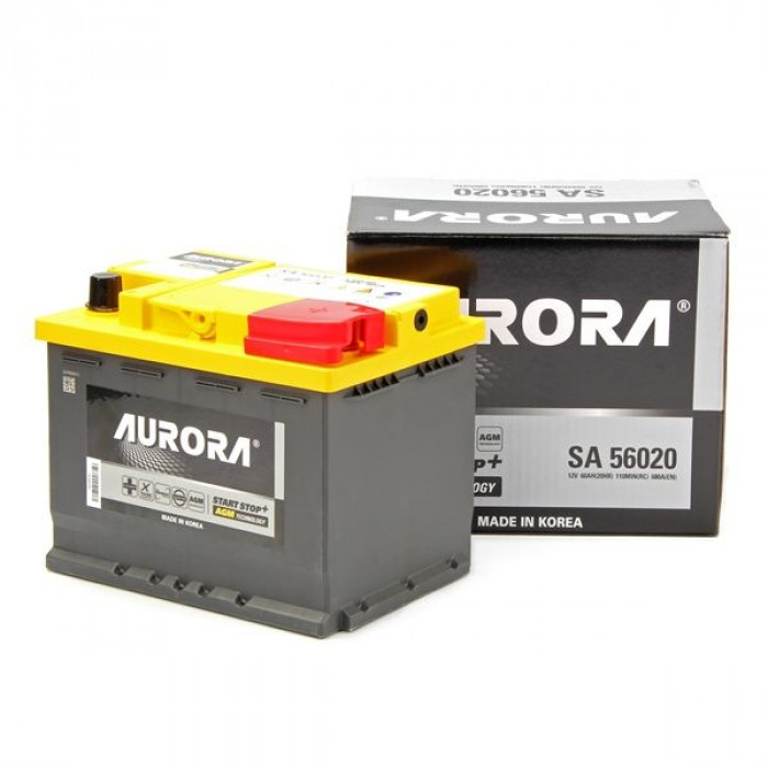 Аккумулятор автомобильный AURORA DIN AGM SA 56020 L2 60 Ач 680А обр. пол. 242x175x190