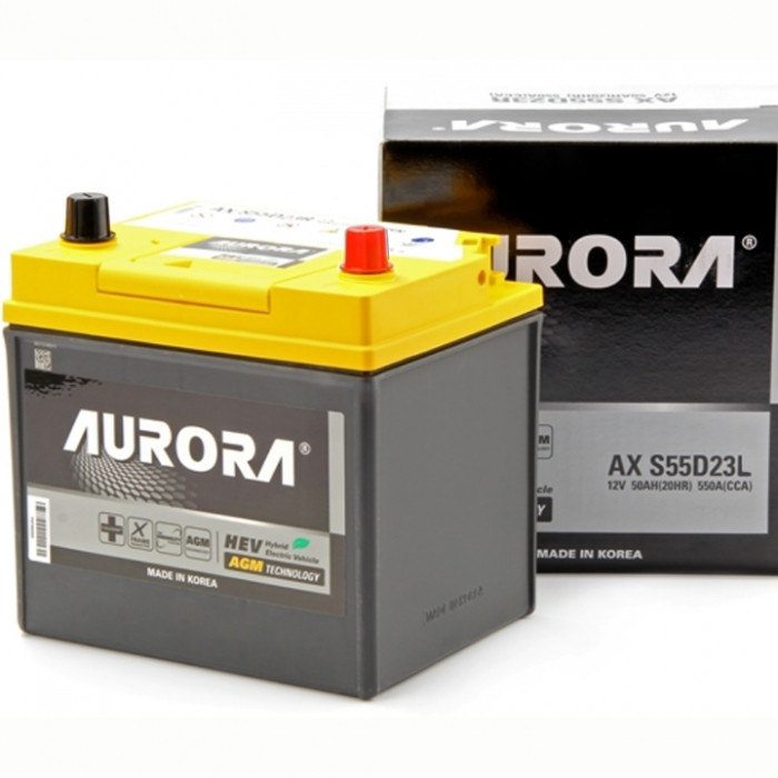 Аккумулятор автомобильный AURORA JIS AGM AX S55D23L 50 Ач 550A 550А обр. пол. 232x173x220