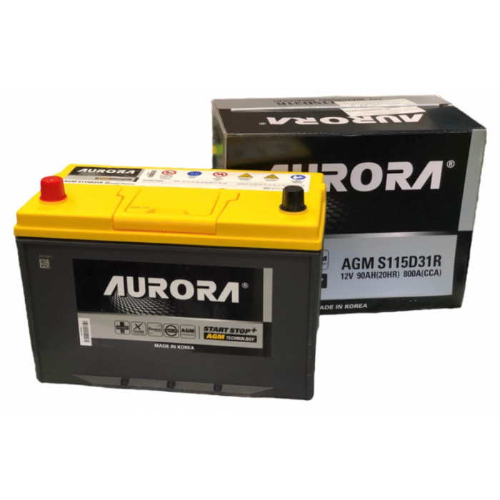 Аккумулятор автомобильный AURORA JIS AGM AX S115D31R 90 Ач 800А 800А пр. пол. 306x173x220