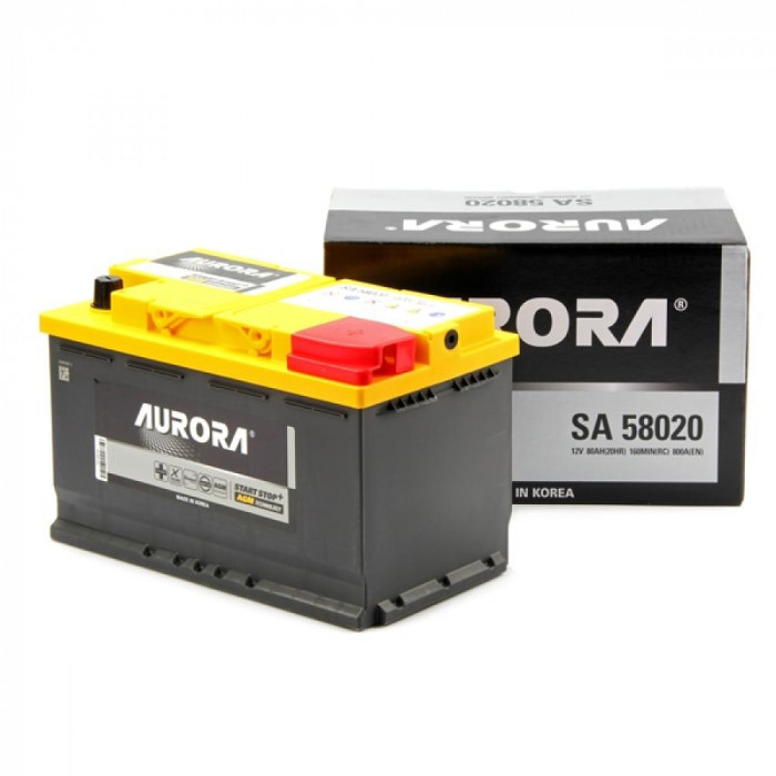 Аккумулятор автомобильный AURORA DIN AGM SA 58020 L4 80 Ач 800А обр. пол. 315x175x190
