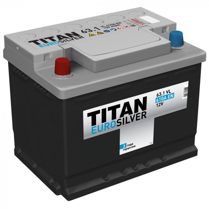 Аккумулятор автомобильный TITAN EURO SILVER 63 Ач 630А пр. пол. 242x175x190
