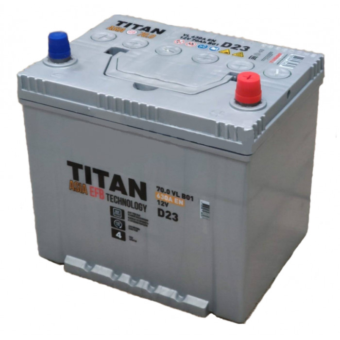 Аккумулятор автомобильный TITAN ASIA EFB 70Ач, 600А 600А обр. пол. 232x173x220