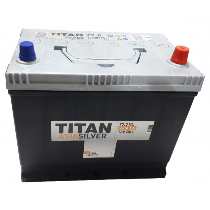 Аккумулятор автомобильный TITAN ASIA SILVER 77Ah 650А обр. пол. 260x173x220