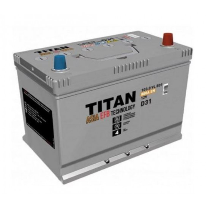 Аккумулятор автомобильный TITAN ASIA EFB 100 Aч 850А обр. пол. 306x173x220