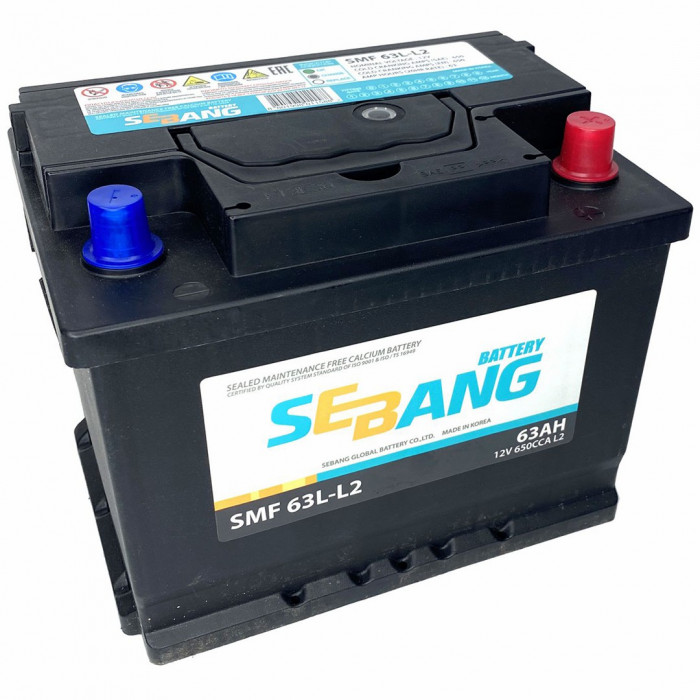 Аккумулятор автомобильный SEBANG SMF 63L-L2 63 Ач 650A 650А обр. пол. 242x175x190