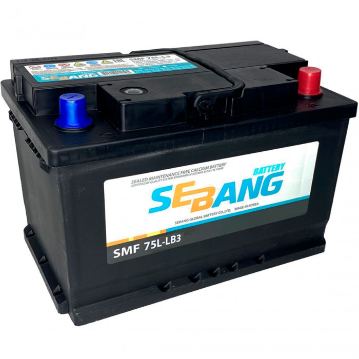 Аккумулятор автомобильный SEBANG SMF 75L-LB3 75 Ач 700A 700А обр. пол. 278x175x175