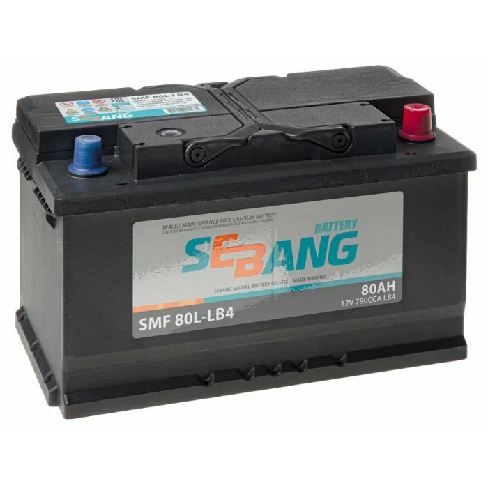 Аккумулятор автомобильный SEBANG SMF 80L-LB4, 80 Ач 790A обр. пол. 315x175x175