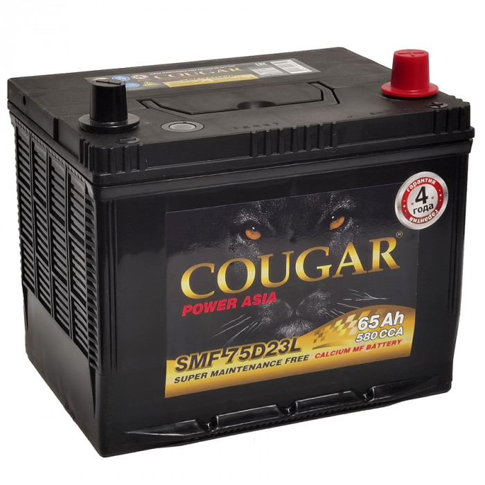 Аккумулятор автомобильный Cougar 75D23L 65 Ач 580А обр. пол. 232x173x220