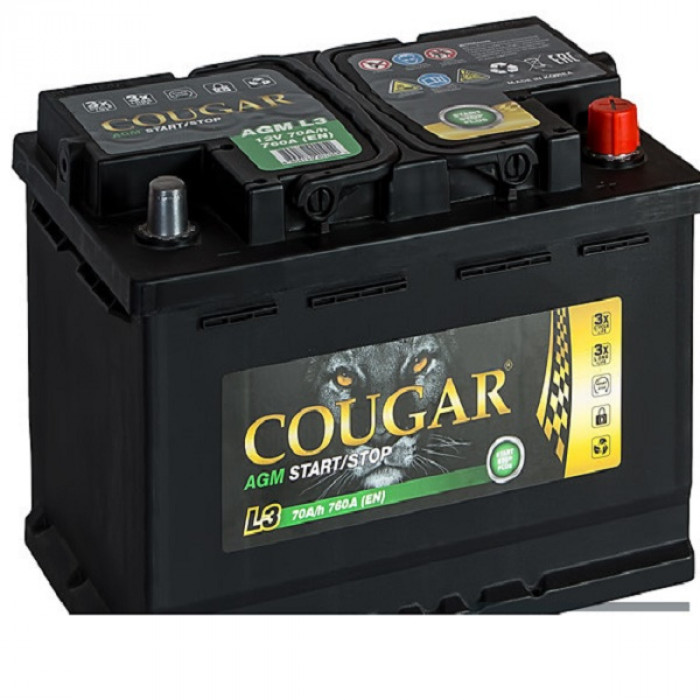 Аккумулятор автомобильный Cougar AGM Start-Stop 70 Ач 760А обр. пол. 278x175x190