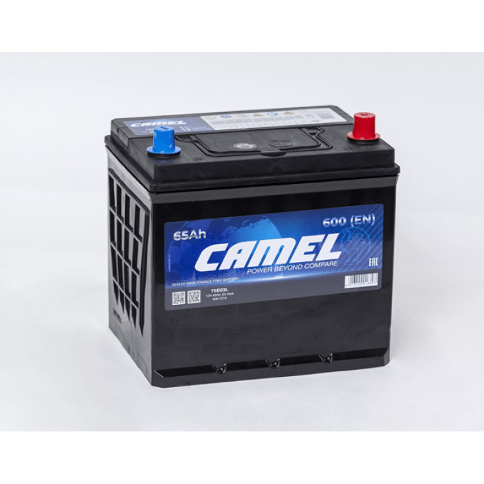 Аккумулятор автомобильный CAMEL 75D23L 65 Ач 600A 600А обр. пол. 232x173x220