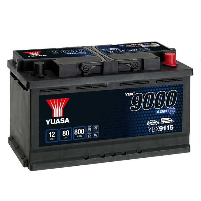 Аккумулятор автомобильный YUASA YBX9115 AGM Start Stop 80 Ач 800А обр. пол. 315x175x190