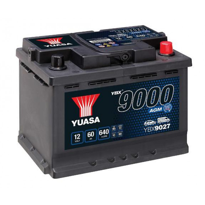 Аккумулятор автомобильный YUASA YBX9027 AGM Start Stop 60 Ач 680А обр. пол. 242x175x190