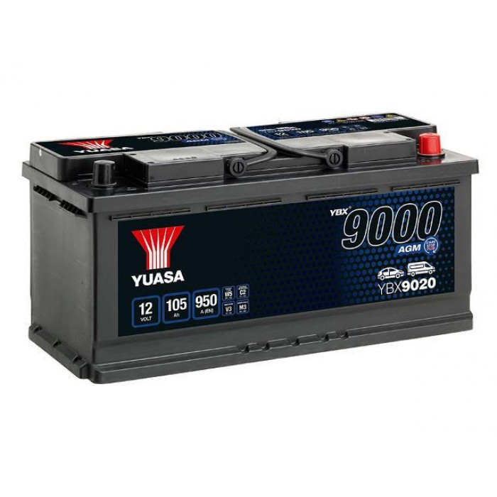 Аккумулятор автомобильный YUASA YBX9020 AGM Start Stop 105 Ач 950А обр. пол. 393x175x190