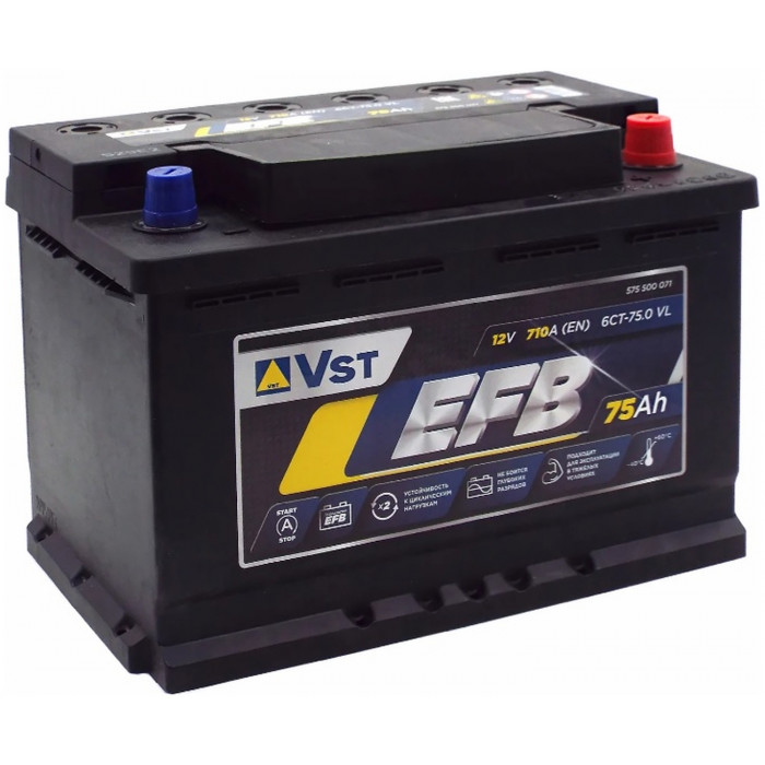 Автомобильный аккумулятор Vst EFB L3 75R+ 710А обр. пол. 278x175x190