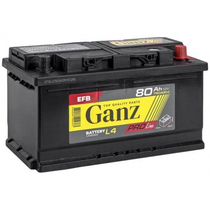 Автомобильный аккумулятор GANZ PRO-Line EFB 80R+ L4 EN 750А обр. пол. 315x175x190