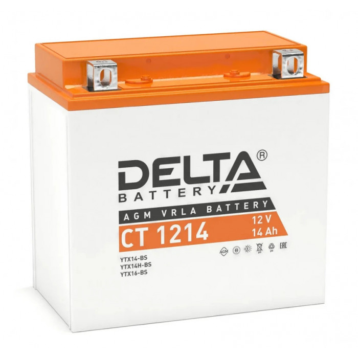 Аккумулятор Мото DELTA CT 1214 14Ач 200A прям. пол. 151x88x147 (YTX14-BS, YTX14H-BS, YTX16-BS, YB16B-A)