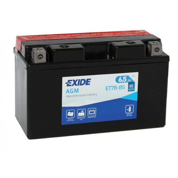 Аккумулятор Мото EXIDE AGM ET7B-BS 7Ач 85A прям. пол. 150x65x93 (YT7B-BS, YT7B-4)